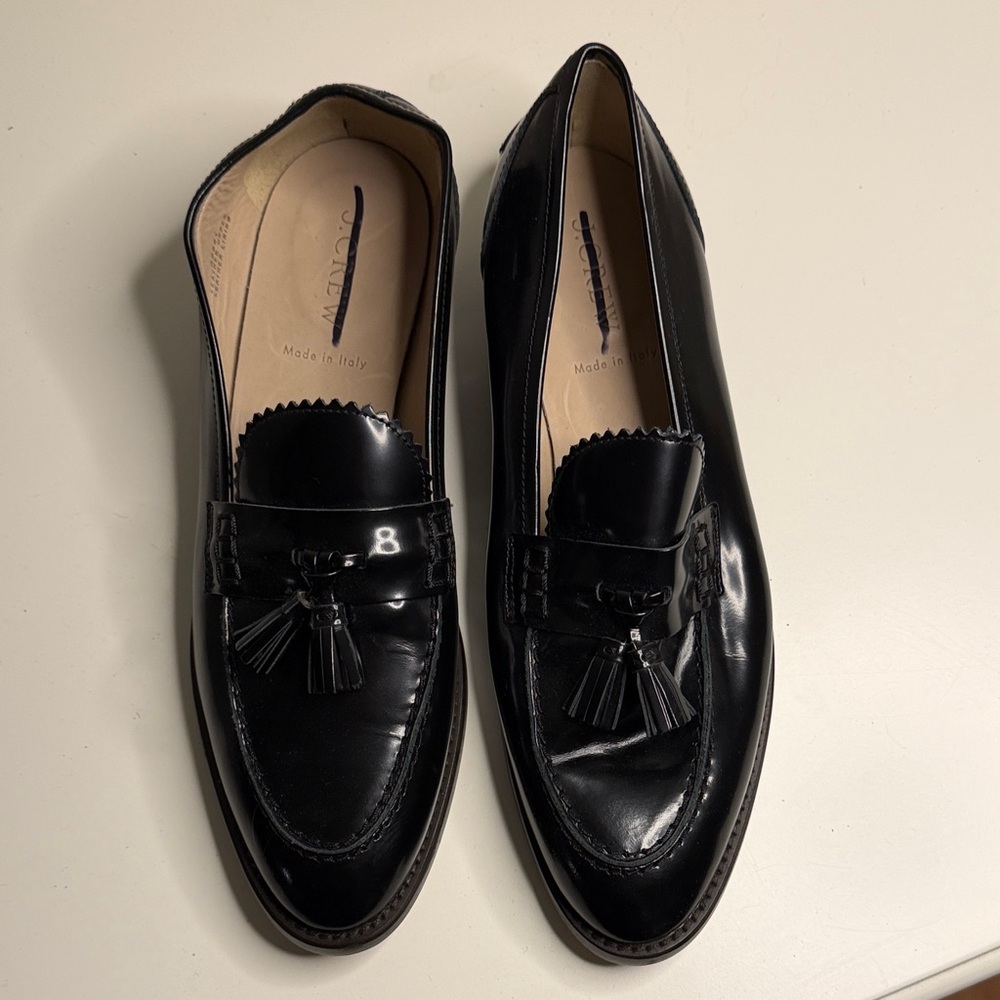 Jcrew Shiny Black Tassel Loafers